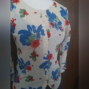 J Crew 100% Wool Colorful Flower Cardigan XS
